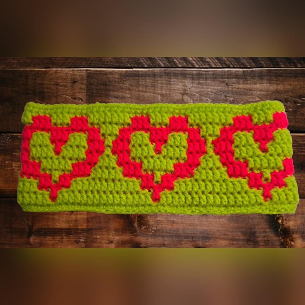PREORDER Handmade Mosic Heart Crochet Headband Earwarmer. YOU CHOOSE 2 COLORS